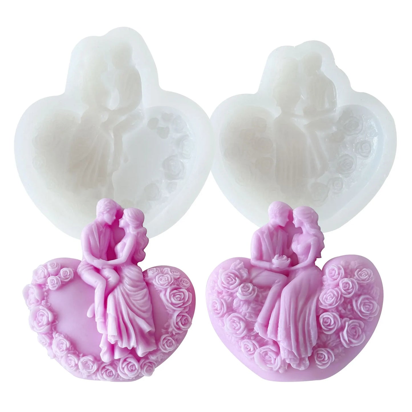 Rose Heart Couple Candle Mold Valentine Wedding Silicone Mold DIY Romantic Aromatherapy Plaster Gift