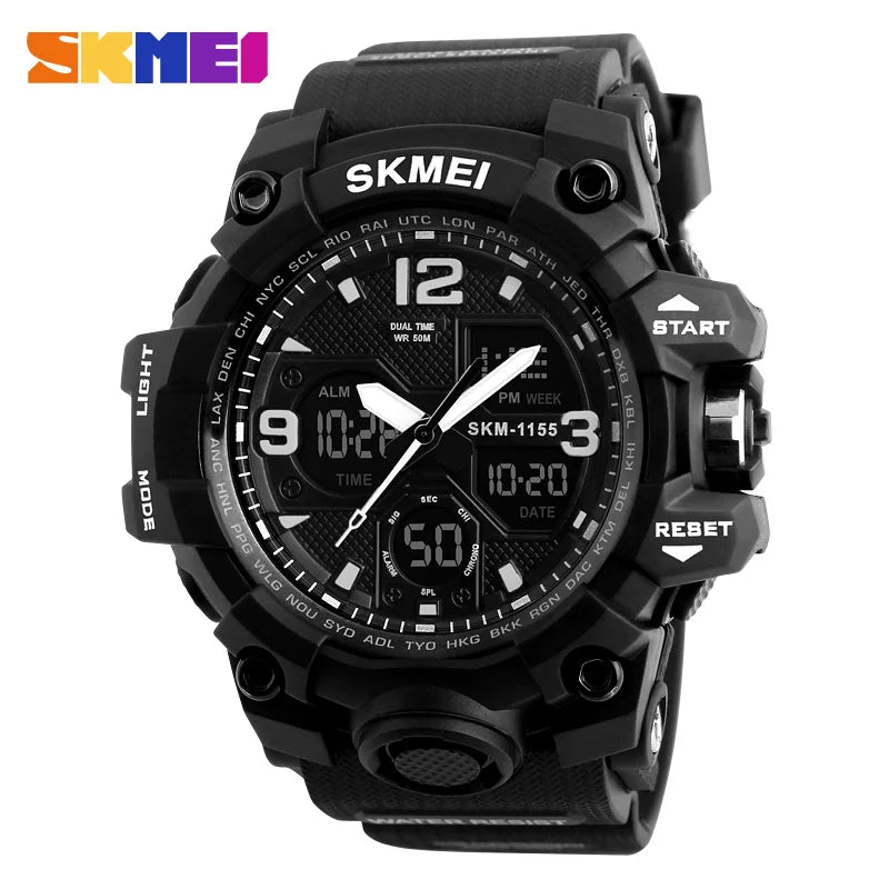 SKMEI 1155 Digital Military Watch for Men Sports Waterproof Large Mens Electronic Wristwatches Shockproof LED Display Clock 1637