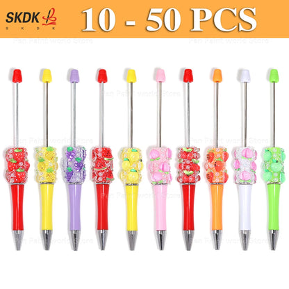 10-50Pcs DIY Bead Ballpoint Pen – Fruit Motif and Pearl Accents, Creativity Bead Pen for Journaling & Notes