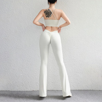 TRY TO BN Gym Flare Leggings Back Waist V Leggings Scrunch Yoga Clothing Fitness Workout Trousers Tights Women Sports Pants Sexy