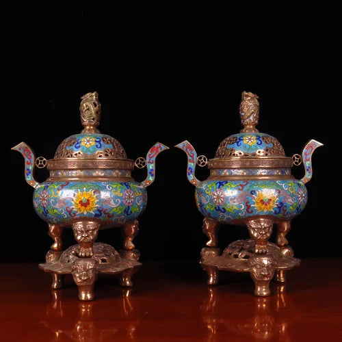 Incense burner household indoor living room copper body filigree enamel color pure copper incense burner accessories