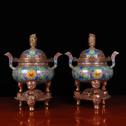 Incense burner household indoor living room copper body filigree enamel color pure copper incense burner accessories