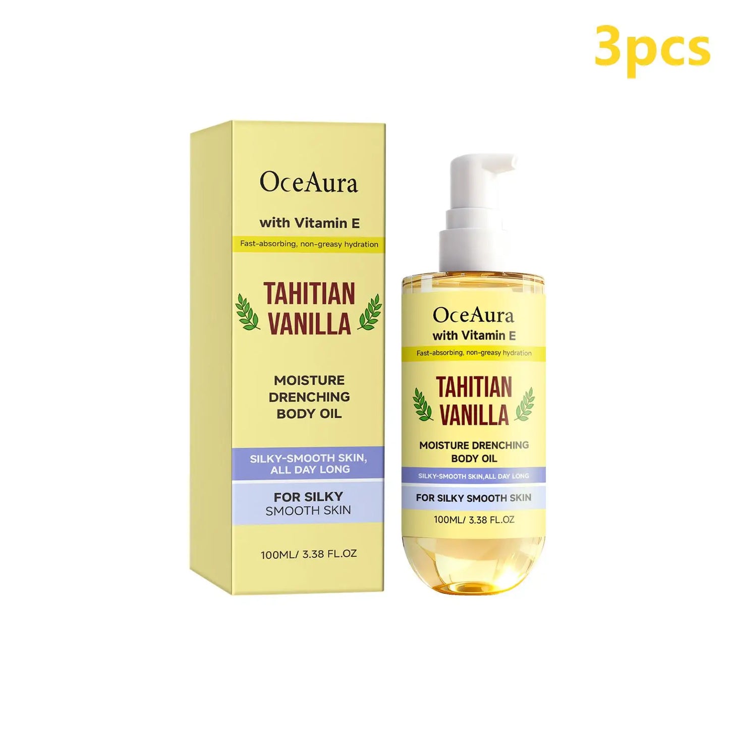 OceAura Moisturizing Body Oil Vanilla Deep Hydration Non-greasy Silky Smooth Skin Texture Improvement Vitamin E Body Massage Oil