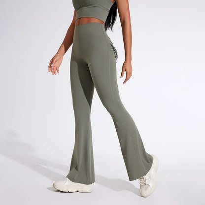Workwear Pocket Pants, Women's Peach Bell Bottom Pants, Hip Lifting Sports Leggings, Fitness Pants, Micro Bell Bottom Pants