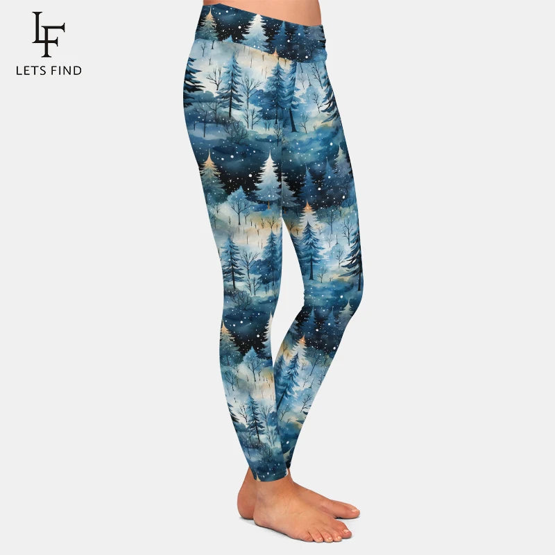 LETSFIND Winter New High Wasit Women Legging 3D  Fir Trees and Pines in Snow Printing Fitness Stretch Sexy Girls Leggings
