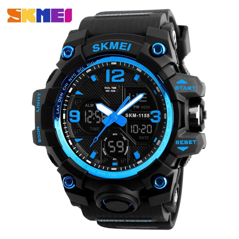 SKMEI 1155 Digital Military Watch for Men Sports Waterproof Large Mens Electronic Wristwatches Shockproof LED Display Clock 1637