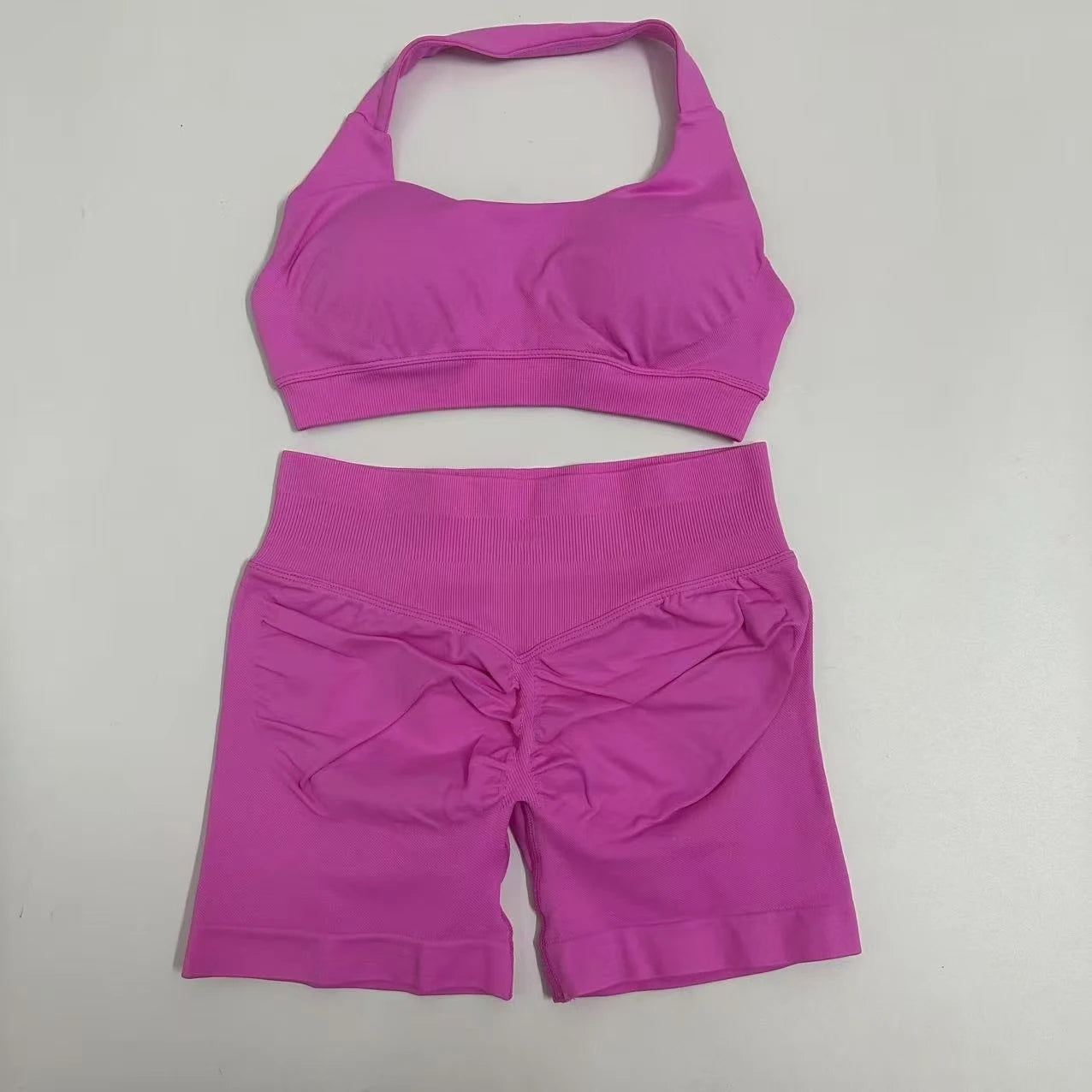 Yoga Shorts Sets Seamless Yoga Set Women 2Pcs Halter Sports Bra Scrunch Butt Gym Shorts Set Workout Clothes Summer Sportswear