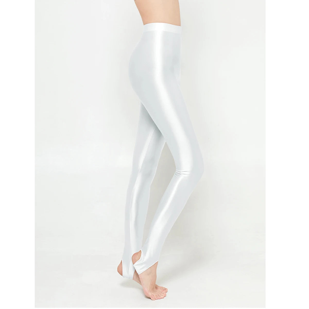 AMORESY Women Glossy Soft Smooth Breathable Satin Stretch Thin High Waist Slim Bodybuilding Yoga Sports Tights Stirrup Leggings