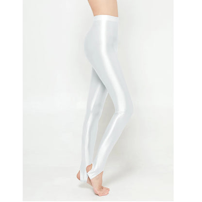 AMORESY Women Glossy Soft Smooth Breathable Satin Stretch Thin High Waist Slim Bodybuilding Yoga Sports Tights Stirrup Leggings
