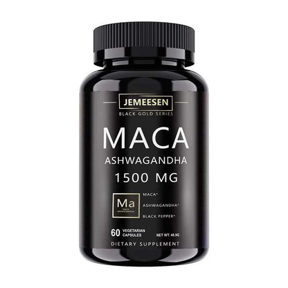 Organic Maca Root Powder Capsules 1500mg containing  Maca Root Extract,Ashwagandha,Black Pepper, Supplements for Men