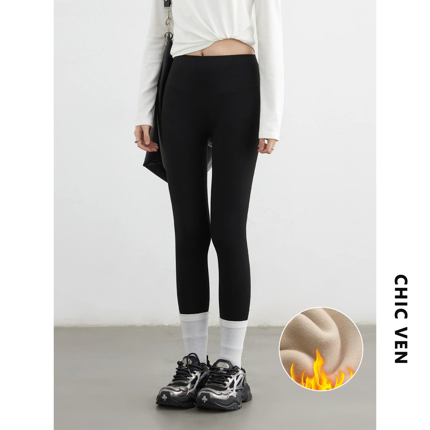 CHIC VEN Women Leggings Pants Solid High Waisted Stretch Yoga Pant Tights Fitness Elastic Running Sportswear Autumn Winter 2025
