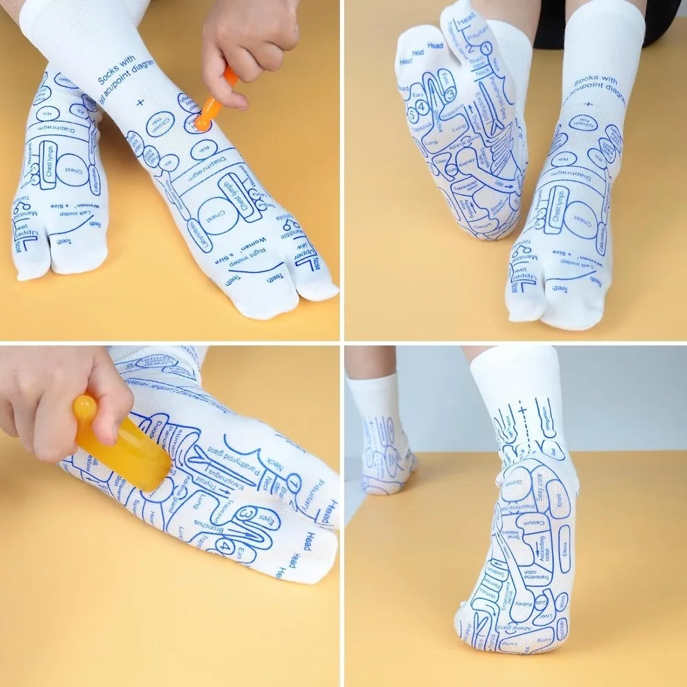 2Pairs Reflexology Socks Set Tools Acupressure Acupuncture Trigger Point Foot Pain Relief Remedy Acupoint Massage Foot Care Tool