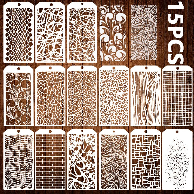 15pcs/set Reusable Stencils Floral Painting Template Washable Textured Flower for Journaling Scrapbook Art