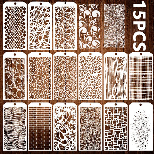 15pcs/set Reusable Stencils Floral Painting Template Washable Textured Flower for Journaling Scrapbook Art