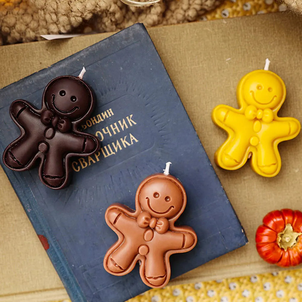 Bow Fat Round Gingerbread Man Silicone Soywax Candle Mold Handmade Christmas Plaster Resin Mold DIY Winter Aromatherapy Souvenir