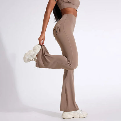 Workwear Pocket Pants, Women's Peach Bell Bottom Pants, Hip Lifting Sports Leggings, Fitness Pants, Micro Bell Bottom Pants