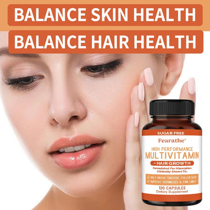 Multivitamin + Hair Growth Capsules, Plus Vitamins A, C, D, E, and B, for Thicker Hair, Skin Care, and Immune Health