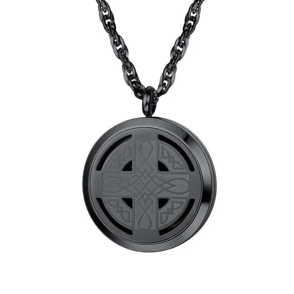 U7 37mm Round Perfume Diffuser Necklace for Man Woman Stainless Steel Essential Oil Locket Aromatherapy Anxiety Relief Jewelry