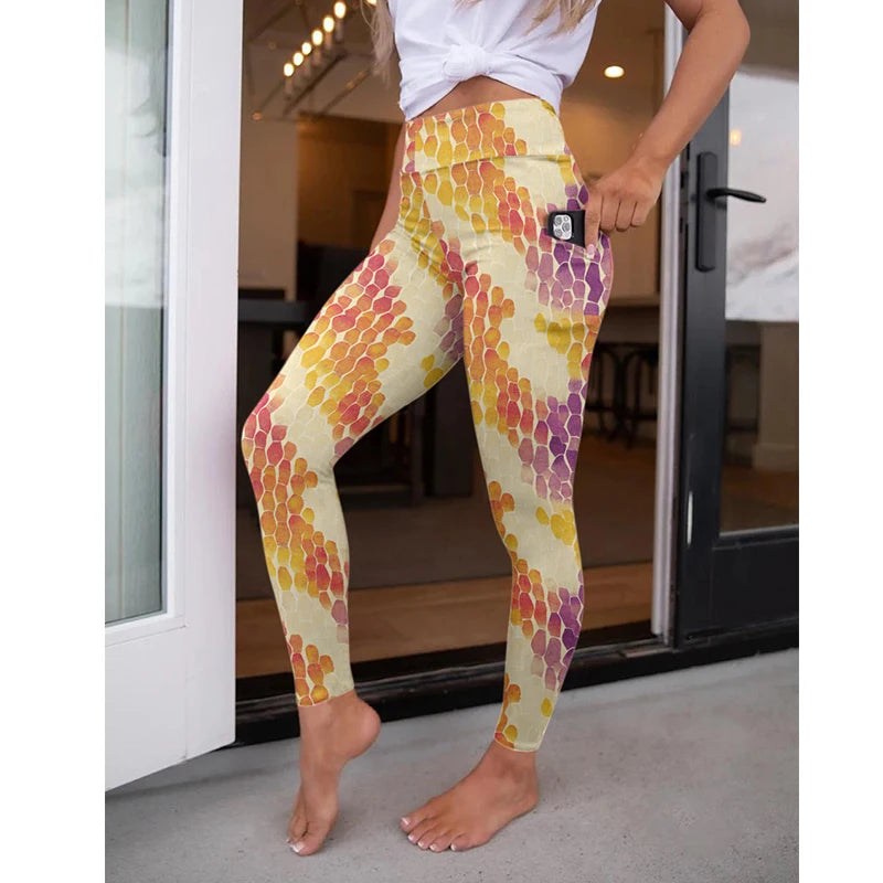 LETSFIND New Arrival Women Pockert Elastic Pants Fashion High Waist 3D Digital Printing Stretch Fitness Sexy Girls Leggings