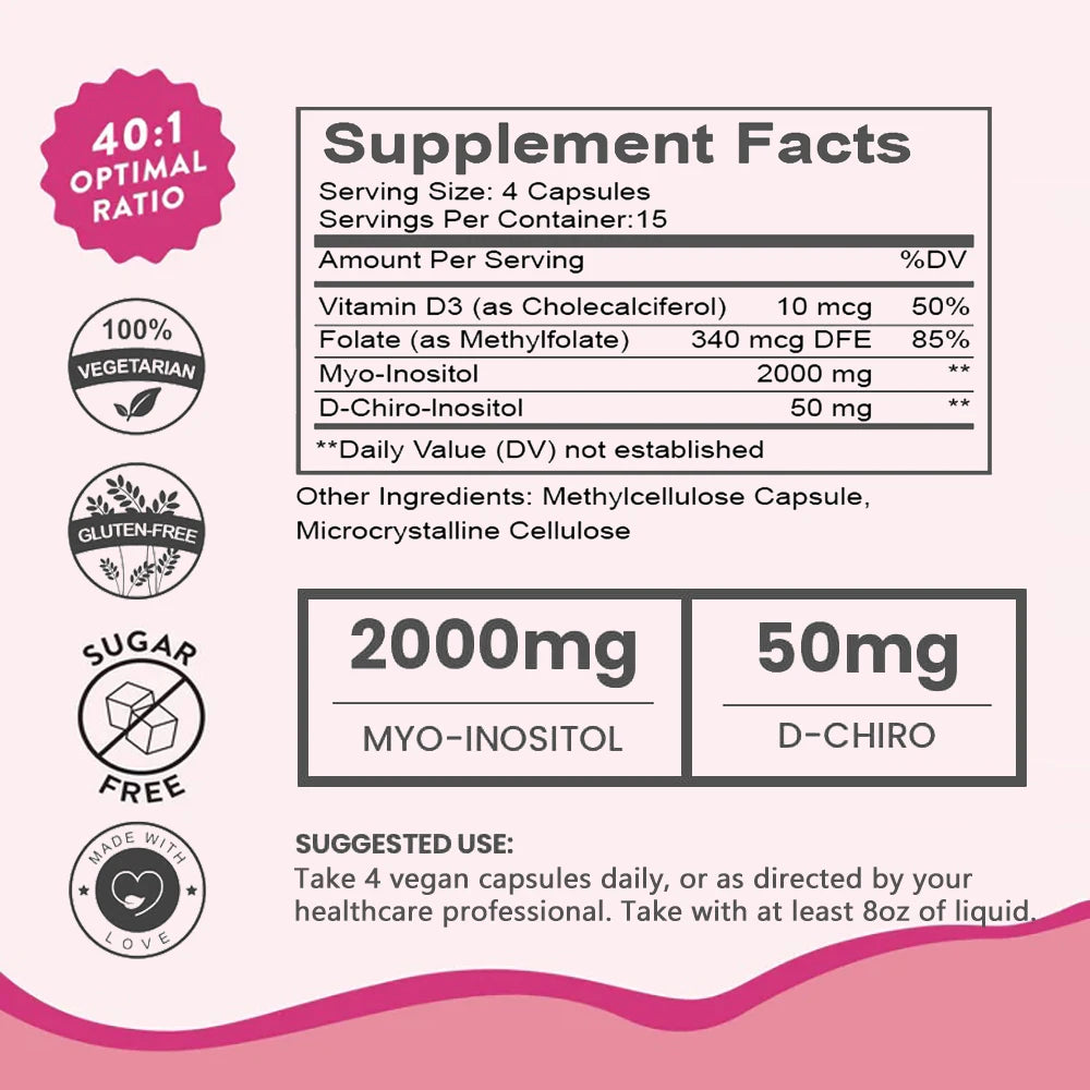 Myo-Inositol & D-Chiro Inositol Supplement for Women | Fertility Supplements for Hormonal Balance & Ovarian Health Support, 60 C