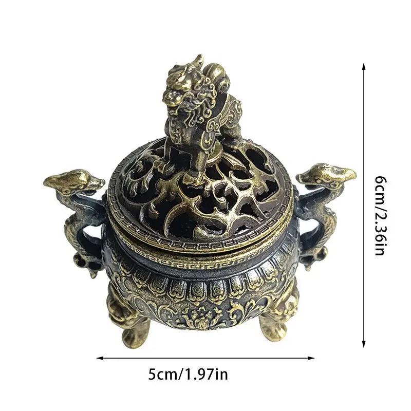 Chinese Style Auspicious Cloud Incense Burner Double Dragon Carved Censer Home Incense Holder Decoration