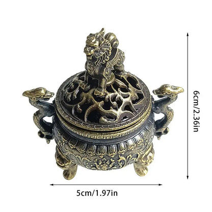 Chinese Style Auspicious Cloud Incense Burner Double Dragon Carved Censer Home Incense Holder Decoration