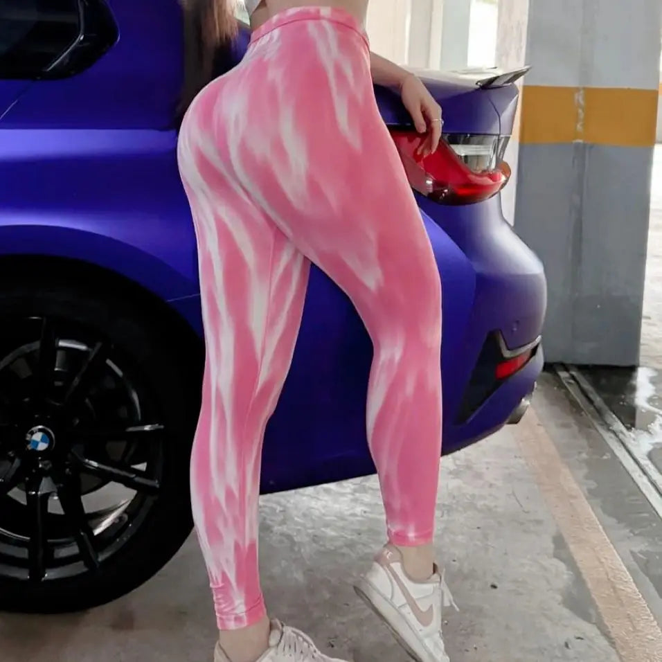 New Women Tie-dye Leggings Gym Athletic Workout Leggins High Waist Leggins Butt Lifting Yoga Pants Sports Training Tights