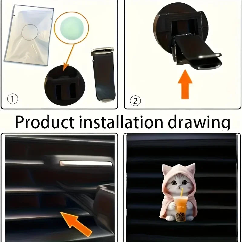 2PCS Cute Cat Acrylic Car Decoration Fragrance Sheet Long-lasting Fragrance Ventilation Clip Decoration and Aromatherapy