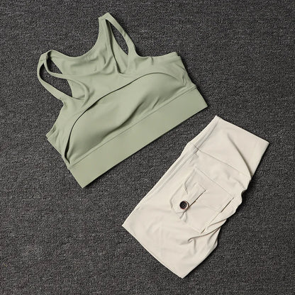 TRY TO BN Fitness Shorts Yoga Sports Bra Sets Women's Tracksuit Sportswear Workout High Waisted Leggings Cycling Gym Suit Pocket