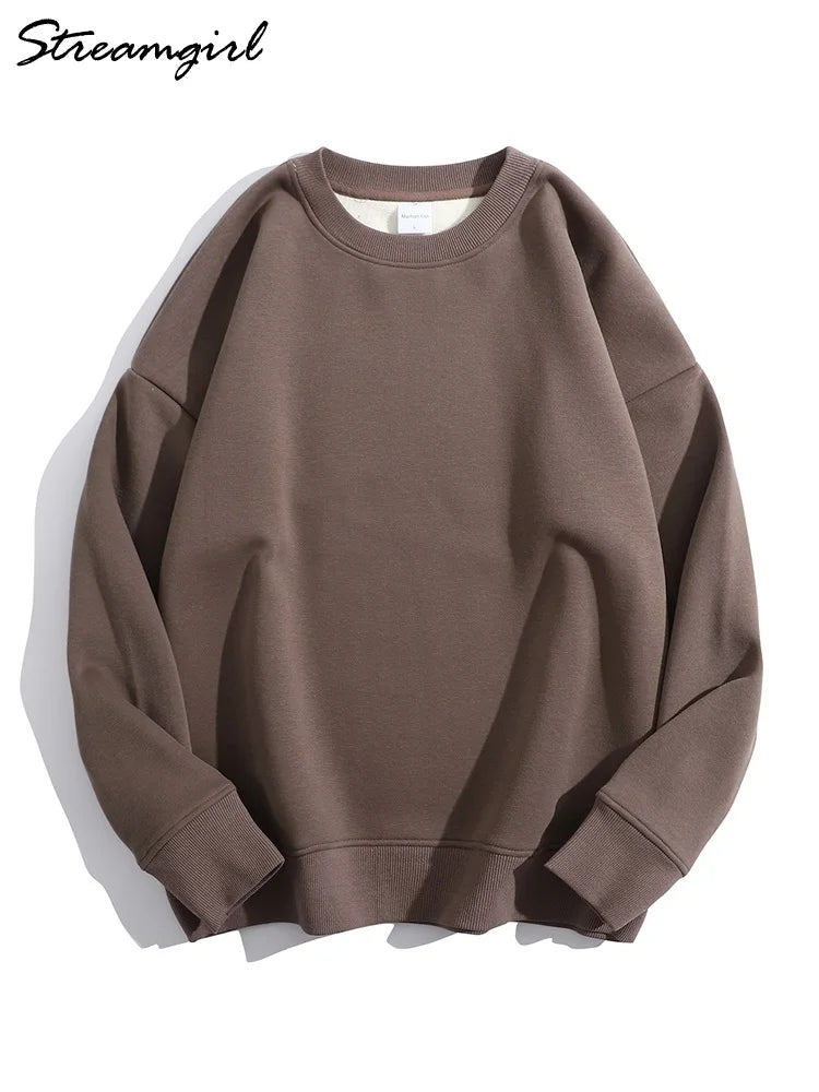 Soft Fleece Sweatshirt Women Sport Winter Clothes Warm Blue Round Neck Loose Pullovers Oversized Women Velvet Sweatshirt Black