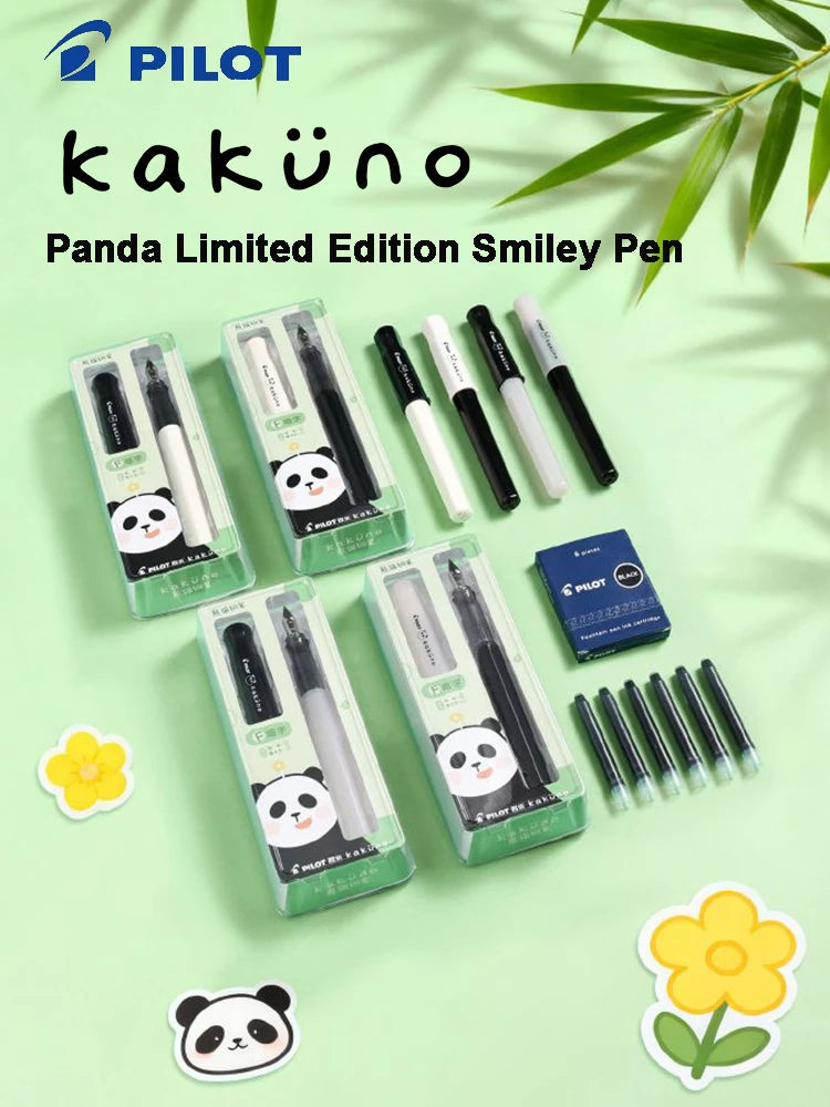 Pilot Japan Kakuno Fountain Pen Limited Cute Panda Nib Cap Smiley Face Pens Gift for Students Journaling Ins Healing Aesthetic