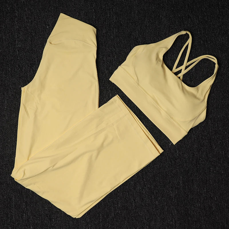 TRY TO BN Women's Tracksuit Gym Set Leggings Sports Bra Fitness Naked Sportwear Breathable Workout Two Pieces Suit Yoga Clothing