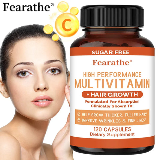 Multivitamin + Hair Growth Capsules, Plus Vitamins A, C, D, E, and B, for Thicker Hair, Skin Care, and Immune Health