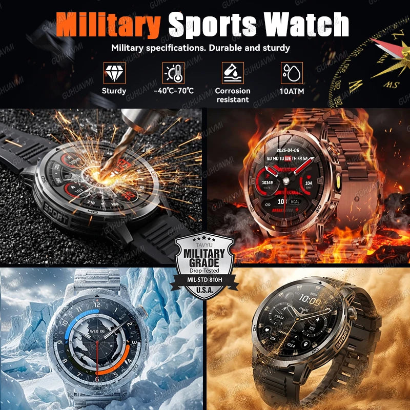 2026 New outdoor Smart watch Men 1.85 Inch AMOLED On Display 1000mAh Battery BT Call Heart Rate SpO2 Fitness Tracker Wristband