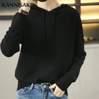 Women Sweater 2025 Autumn Winter Hooded Pullovers Long Sleeve Bottoming Shirts Loose Knitted Jumpers Solid Casual Ladies Sweater