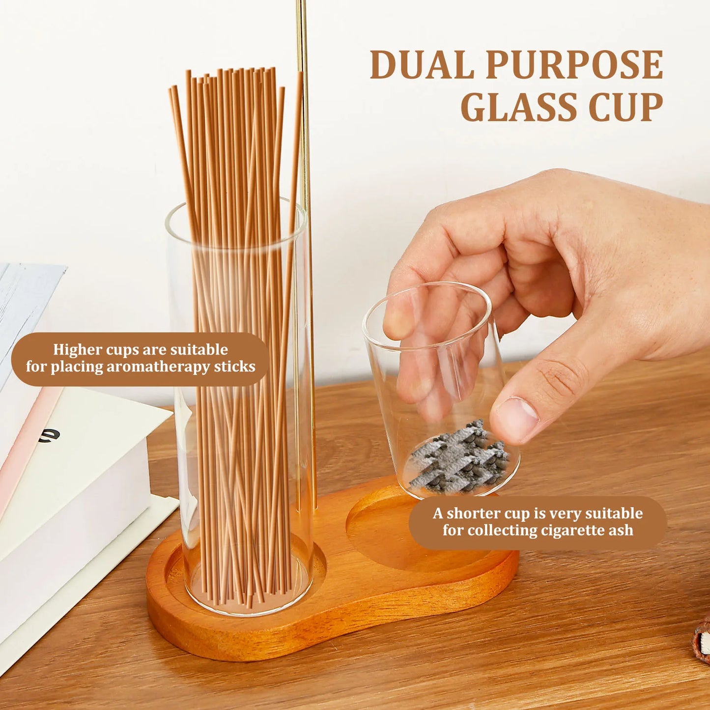 2in1 Incense Holder Anti-Ash Flying Incense Burner with Removable Glass Ash Catcher and Incense Sticks Organizer Home Decoration