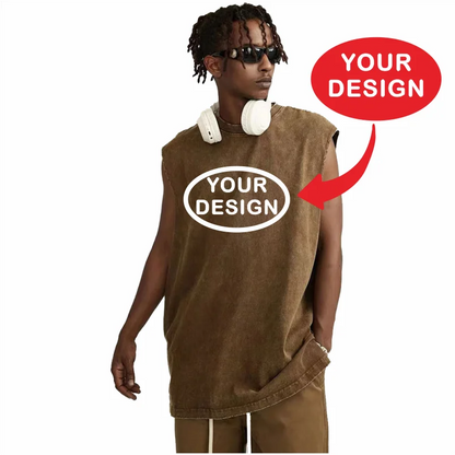Retro Pickled Cotton Tank Top Logo Custom Print Men's and Women's Fitness Gym Exercise Street Sports Leisure Sleeveless T-shirt