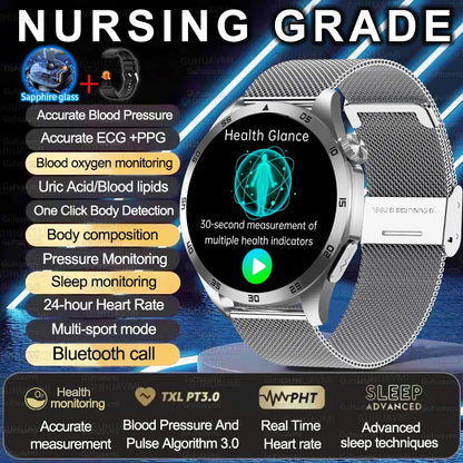 2025 New Nursing Grade Smart Watch ECG+PPG Blood Lipid Blood pressure Uric Acid HD Bluetooth Call Clock Health Smart Watch Men