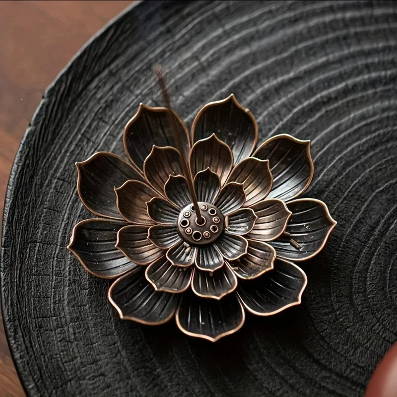 Alloy Incense Burner Stick Lotus Flower Incense Holder Buddhism Mini Sandalwood Censer Temples Yoga Studio Home Decor Supplies