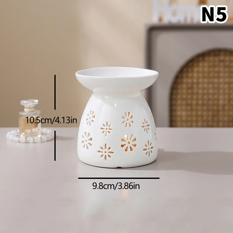 White Ceramic Hollow Incense Burner Candle Essential Oil Aromatherapy Diffuser Middle East Home Decor Ornament