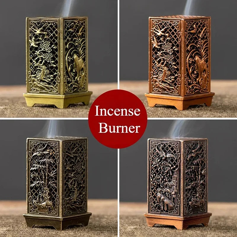 1pcs Square Vertical Chinese Incense Burners Small Alloy Incense Holder Indoor Aromatherapy Home Ornament Household Decoration