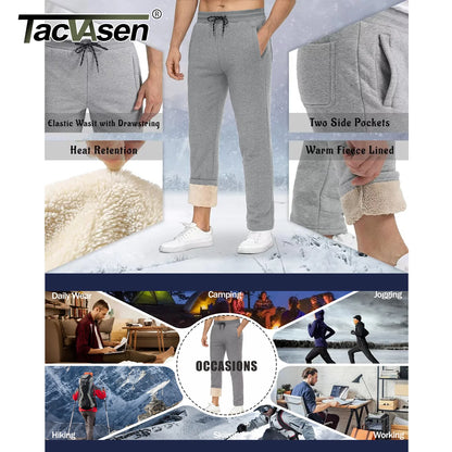 TACVASEN Winter Fleece Pants Mens Thicken Warm Thermal Trousers Drawstring Elastic Waist Jogging Pants Fitness Running Jogger