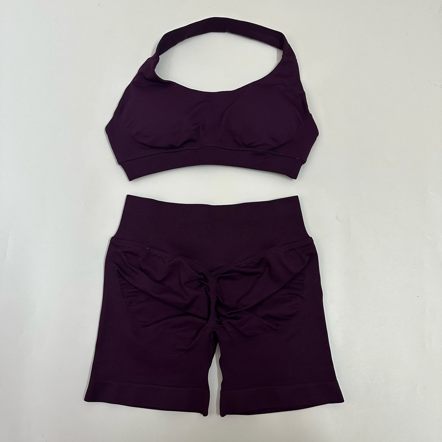 Yoga Shorts Sets Seamless Yoga Set Women 2Pcs Halter Sports Bra Scrunch Butt Gym Shorts Set Workout Clothes Summer Sportswear