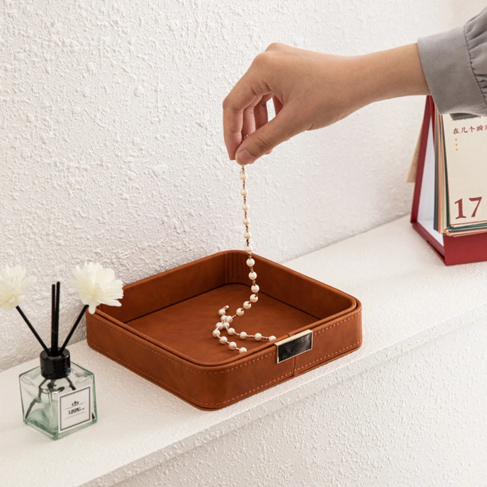 Entry Door Porch Key Storage Box Desktop Clutter Storage Case Leather Tray Jewelry Aromatherapy Plate Living Room Accessories