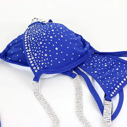 Crystal Fitness Competition Bikini Suit for Women NPC IFBB Swimwear in Blue Red Purple Yellow Colors Health-Fit Design