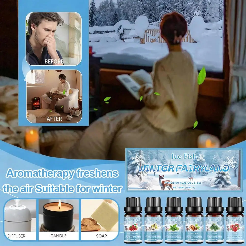 Aromatherapy Oil Set for Diffuser Fragrance Oil Kit 6Pieces Oil Set Winter Scented Oil Pure Blend Diffuser Oil for Humidifier