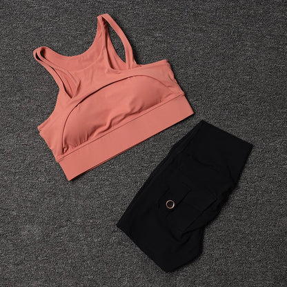TRY TO BN Fitness Shorts Yoga Sports Bra Sets Women's Tracksuit Sportswear Workout High Waisted Leggings Cycling Gym Suit Pocket