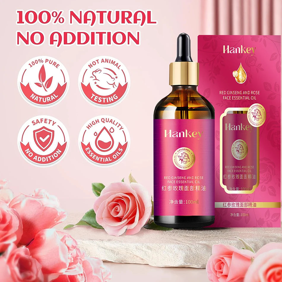 100ml Rose Oil For Face With Red Ginseng Extract Facial Serum Anti Aging Brighten Hydrat Firm & Reveal Radiant Skin