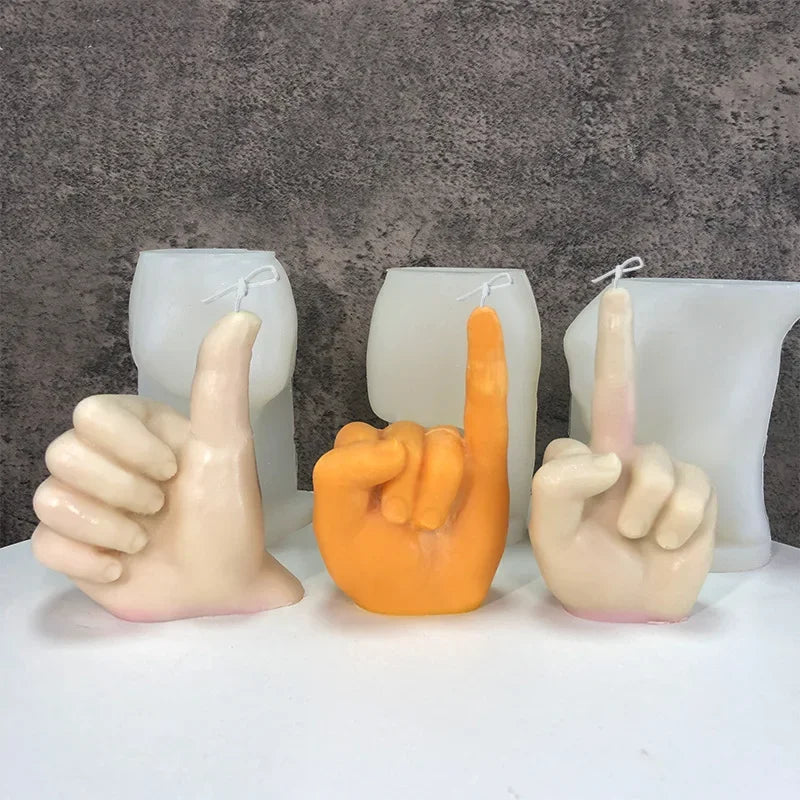 Gesture Candle Mold Diy Aromatherapy Plaster Thumbs Up Victory Bier Middle Finger Cake Silicone Mould Epoxy Candle Making Molds