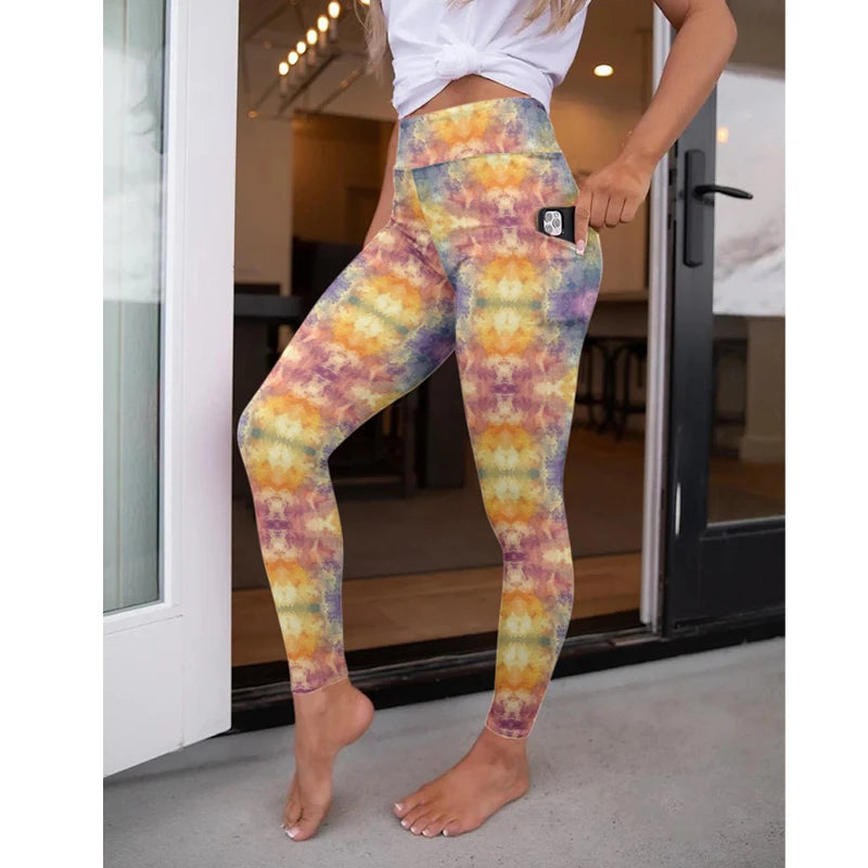 LETSFIND New Arrival Women Pockert Elastic Pants Fashion High Waist 3D Digital Printing Stretch Fitness Sexy Girls Leggings